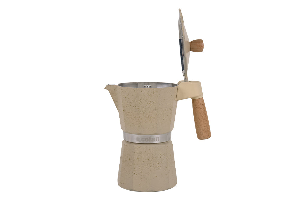 Cafetera Italiana de Inducción 6 Tazas | Aluminio con Mango de Madera | Apta para Todo Tipo de Cocinas