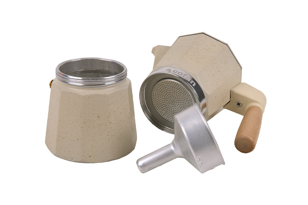Cafetera Italiana de Inducción 6 Tazas | Aluminio con Mango de Madera | Apta para Todo Tipo de Cocinas