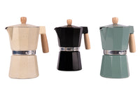 Cafetera Italiana de Inducción 6 Tazas | Aluminio con Mango de Madera | Apta para Todo Tipo de Cocinas