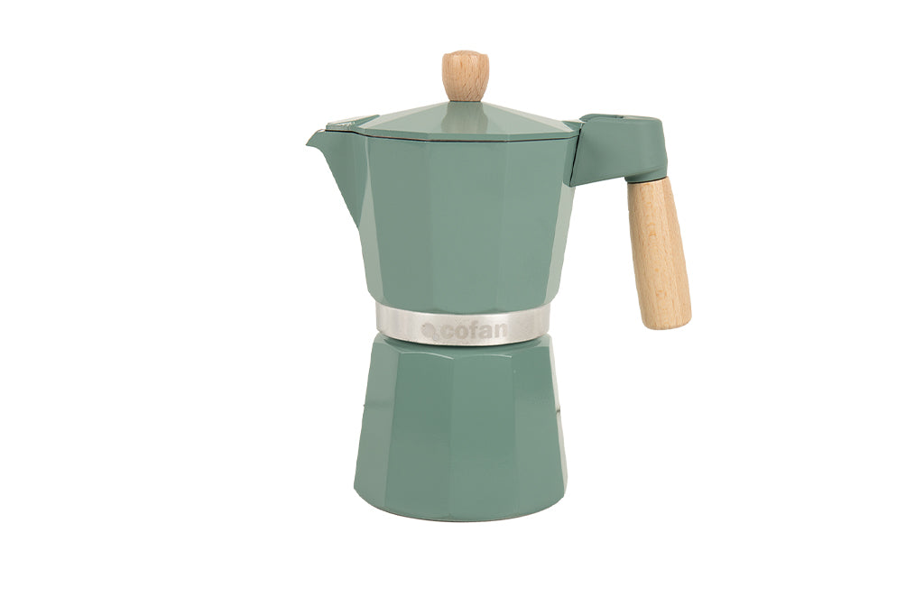 Cafetera Italiana de Inducción 6 Tazas | Aluminio con Mango de Madera | Apta para Todo Tipo de Cocinas