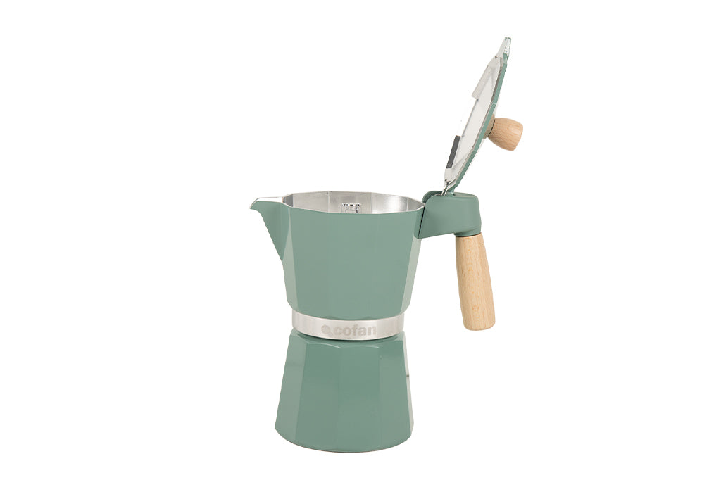 Cafetera Italiana de Inducción 6 Tazas | Aluminio con Mango de Madera | Apta para Todo Tipo de Cocinas
