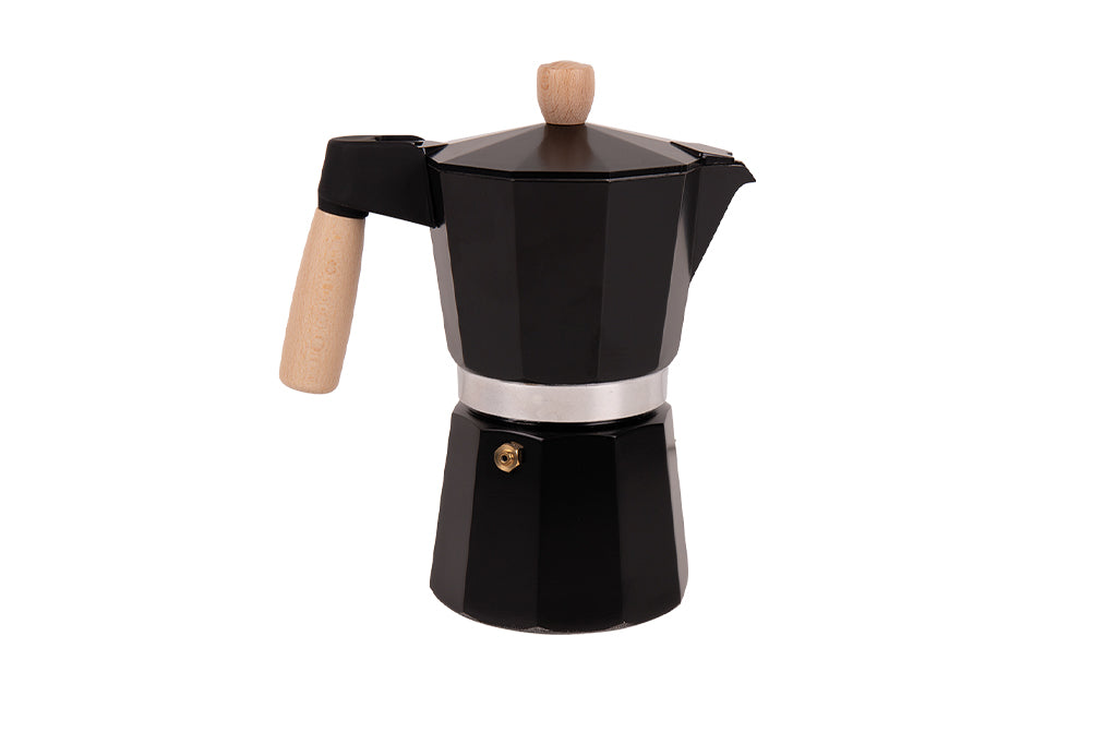 Cafetera Italiana de Inducción 6 Tazas | Aluminio con Mango de Madera | Apta para Todo Tipo de Cocinas
