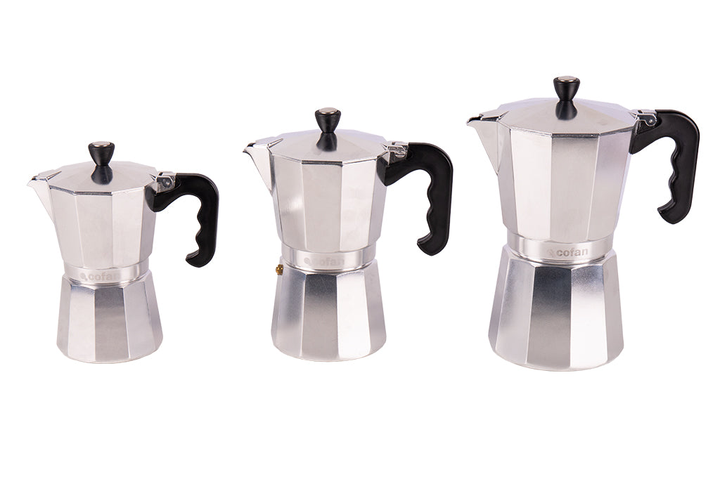 Cafetera Italiana de Inducción | Aluminio con Mango de Nylon | Disponible en 6, 9 y 12 Tazas