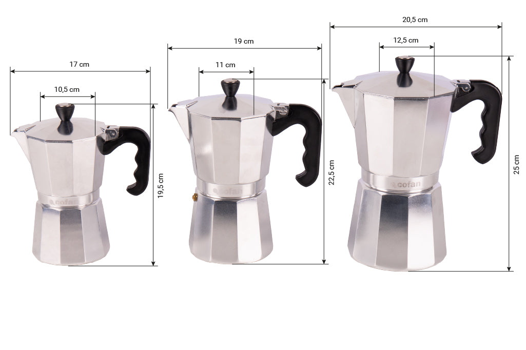 Cafetera Italiana de Inducción | Aluminio con Mango de Nylon | Disponible en 6, 9 y 12 Tazas
