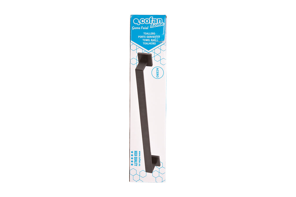 Cofan – Toallero de Baño Negro Mate | Acero Inoxidable | Diseño Cuadrado | 45 cm | Kit de Fijación Incluido