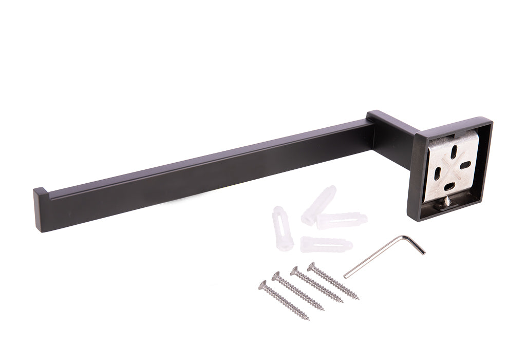 Cofan – Toallero de Baño Negro Mate 27 cm | Acero Inoxidable | Diseño Cuadrado | Kit de Fijación Incluido