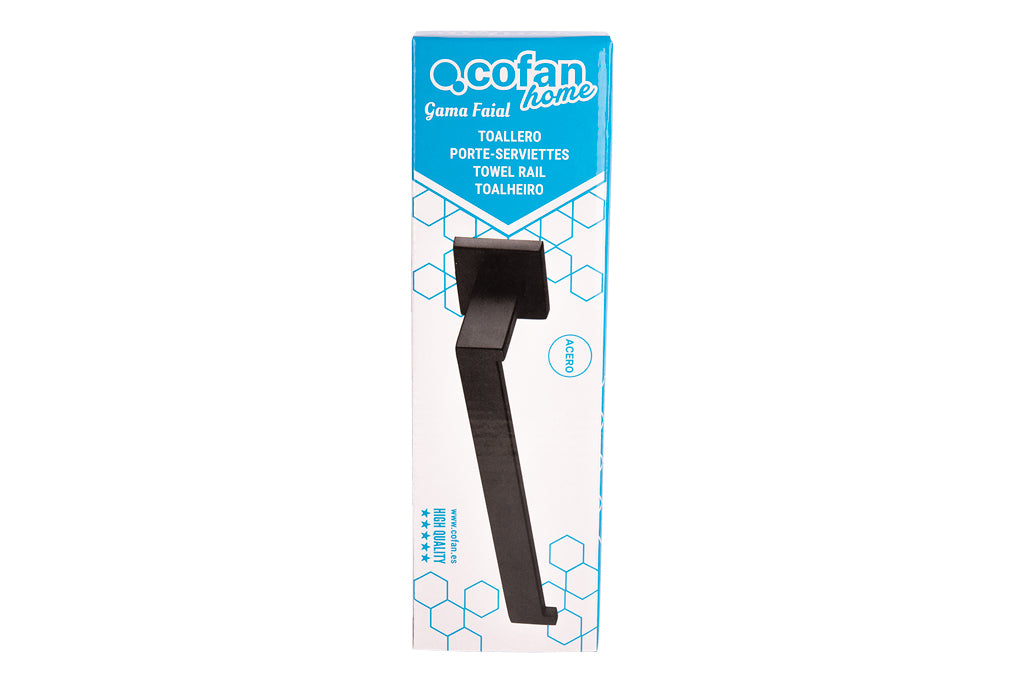Cofan – Toallero de Baño Negro Mate 27 cm | Acero Inoxidable | Diseño Cuadrado | Kit de Fijación Incluido