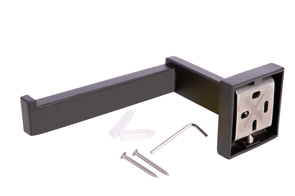 Cofan – Portarrollos Negro Mate | Acero Inoxidable | Diseño Cuadrado | Kit de Fijación Incluido | 16 x 8 x 5,5 cm