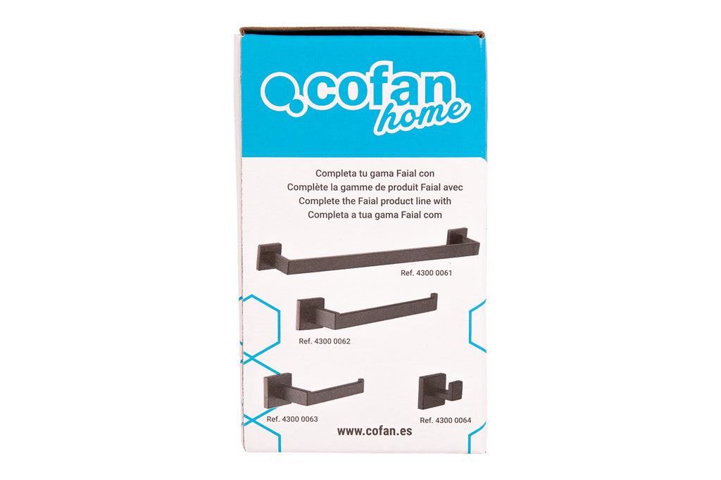 Cofan – Portarrollos Negro Mate | Acero Inoxidable | Diseño Cuadrado | Kit de Fijación Incluido | 16 x 8 x 5,5 cm