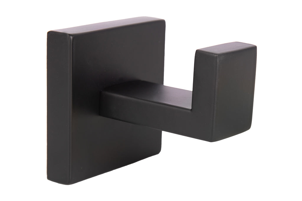 Cofan – Percha Negra Mate | Diseño Cuadrado | Acero Inoxidable | Kit de Fijación Incluido | 5,5 x 6 x 5,5 cm