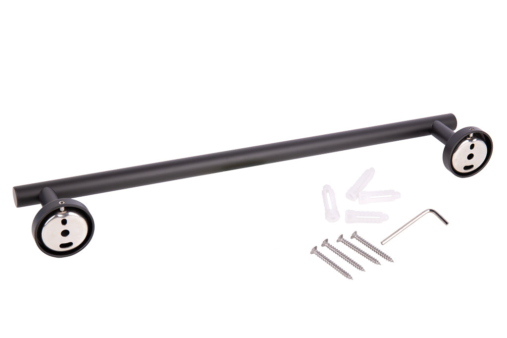 Cofan – Toallero Negro Mate | Diseño Redondo | Acero Inoxidable | Kit de Fijación Incluido | 45 x 8 x 5 cm