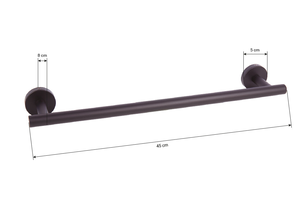 Cofan – Toallero Negro Mate | Diseño Redondo | Acero Inoxidable | Kit de Fijación Incluido | 45 x 8 x 5 cm