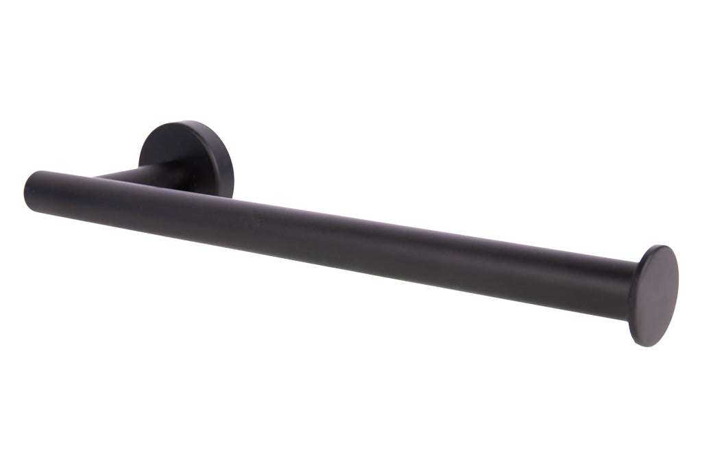 Cofan – Toallero Negro Mate | Diseño Redondo | Acero Inoxidable | Kit de Fijación Incluido | 28 x 8 x 5 cm