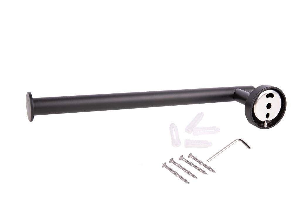 Cofan – Toallero Negro Mate | Diseño Redondo | Acero Inoxidable | Kit de Fijación Incluido | 28 x 8 x 5 cm