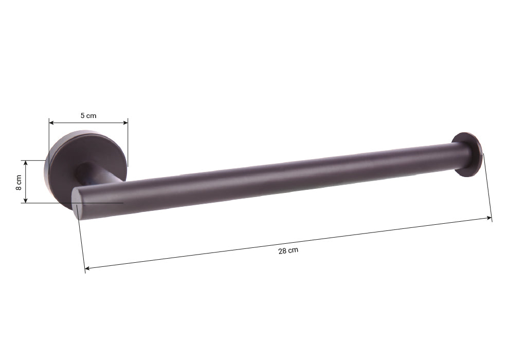 Cofan – Toallero Negro Mate | Diseño Redondo | Acero Inoxidable | Kit de Fijación Incluido | 28 x 8 x 5 cm