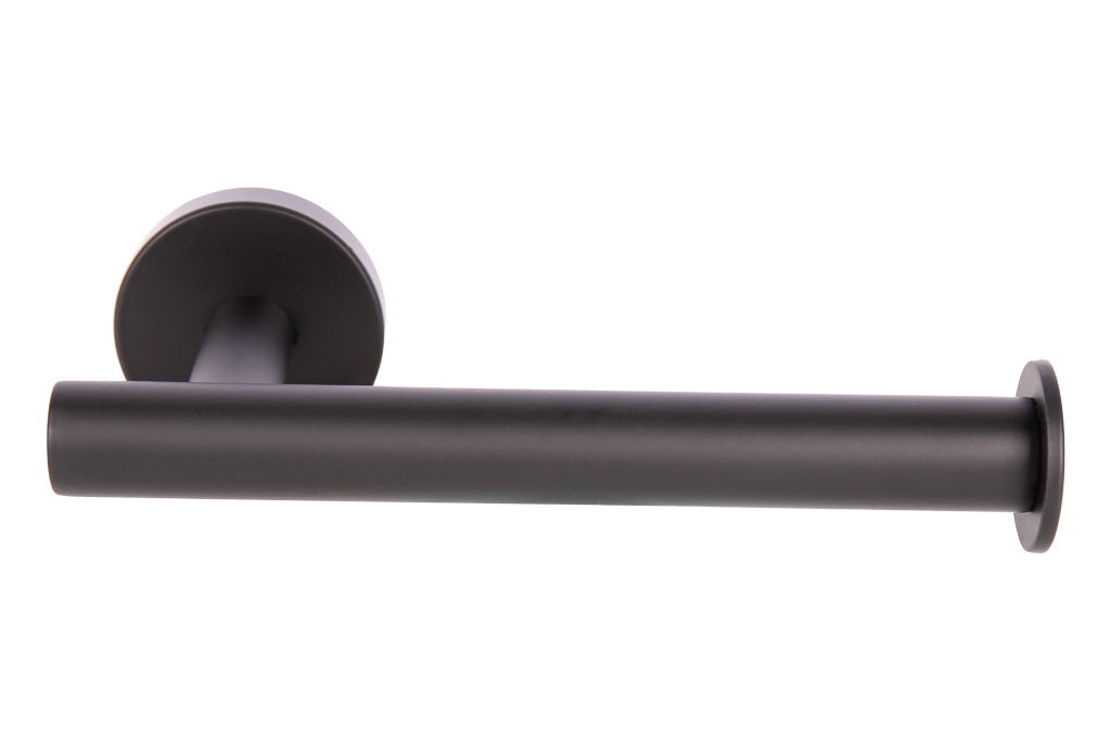 Cofan – Portarrollos Negro Mate | Diseño Redondo | Acero Inoxidable | Kit de Fijación Incluido | 16,5 x 8 x 5 cm