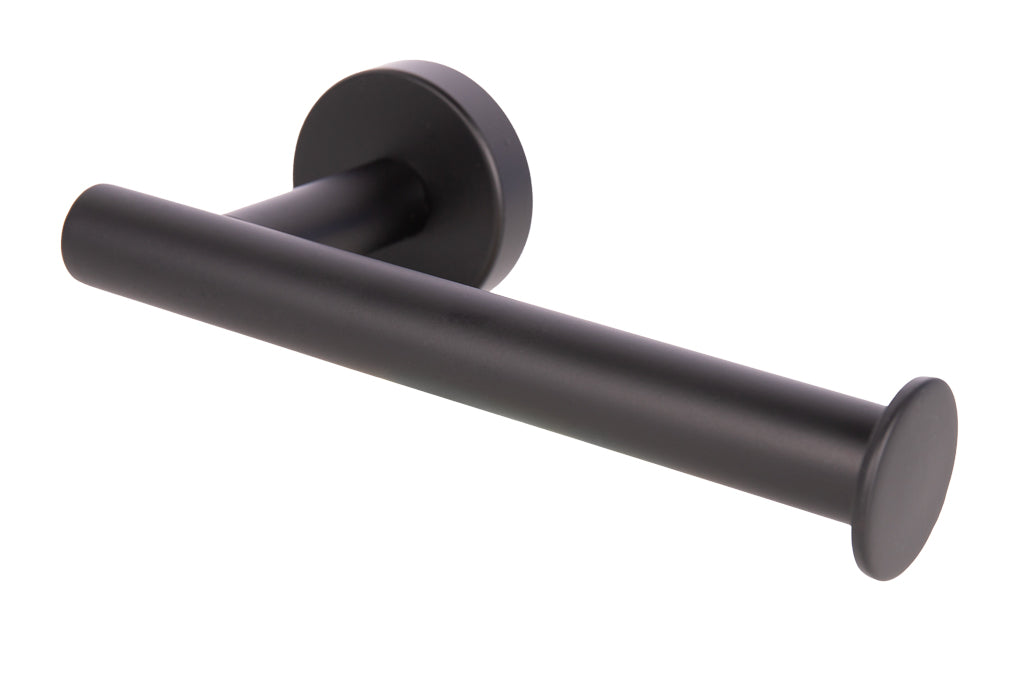 Cofan – Portarrollos Negro Mate | Diseño Redondo | Acero Inoxidable | Kit de Fijación Incluido | 16,5 x 8 x 5 cm