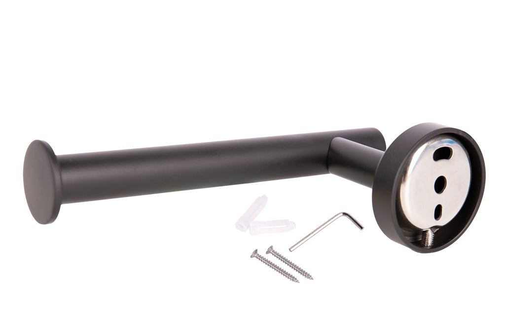 Cofan – Portarrollos Negro Mate | Diseño Redondo | Acero Inoxidable | Kit de Fijación Incluido | 16,5 x 8 x 5 cm
