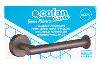 Cofan – Portarrollos Negro Mate | Diseño Redondo | Acero Inoxidable | Kit de Fijación Incluido | 16,5 x 8 x 5 cm