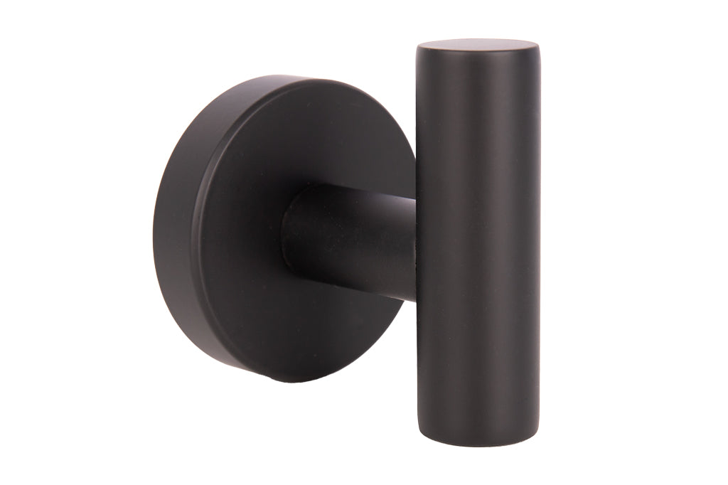 Cofan – Percha Negra Mate | Diseño Redondo | Acero Inoxidable | Kit de Fijación Incluido | 5 x 5 x 6 cm