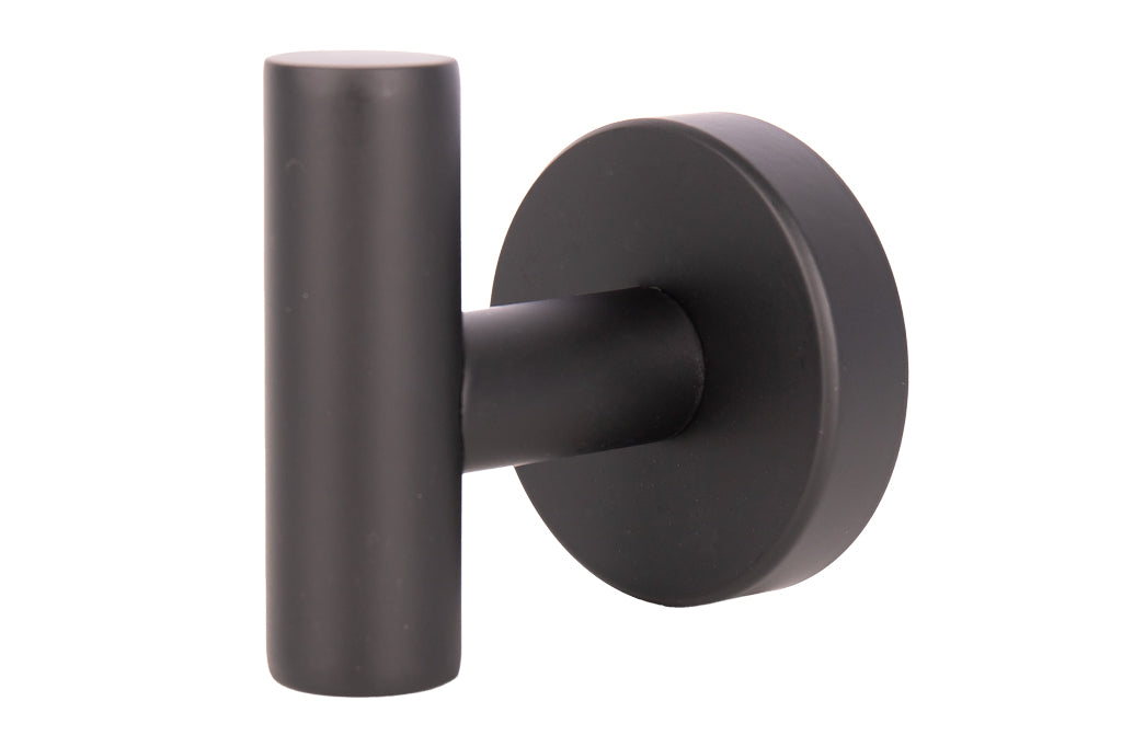 Cofan – Percha Negra Mate | Diseño Redondo | Acero Inoxidable | Kit de Fijación Incluido | 5 x 5 x 6 cm