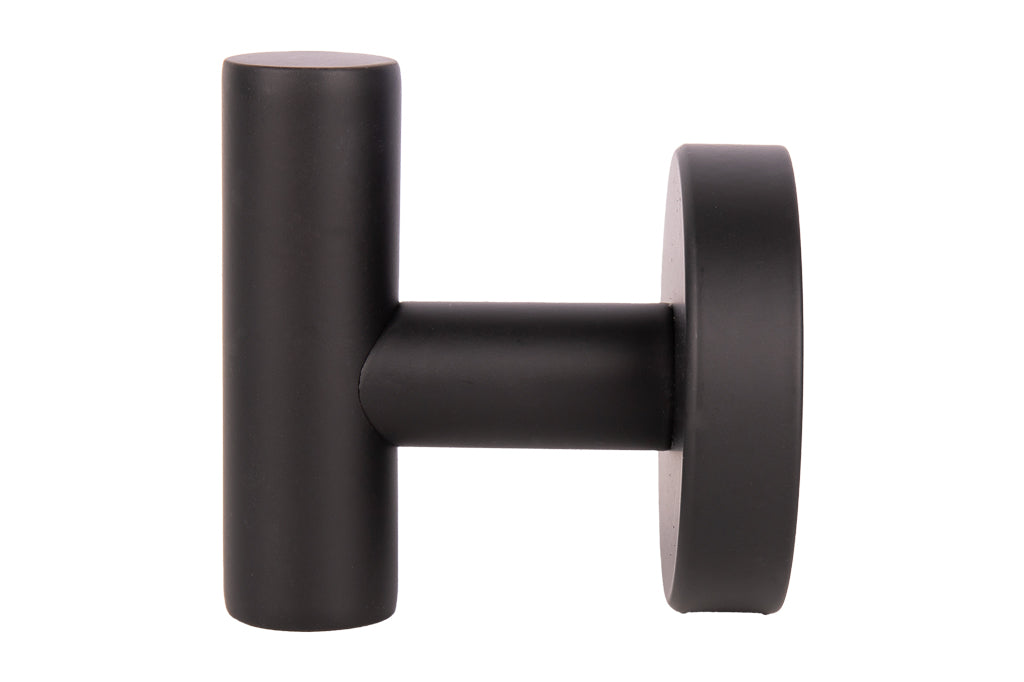 Cofan – Percha Negra Mate | Diseño Redondo | Acero Inoxidable | Kit de Fijación Incluido | 5 x 5 x 6 cm