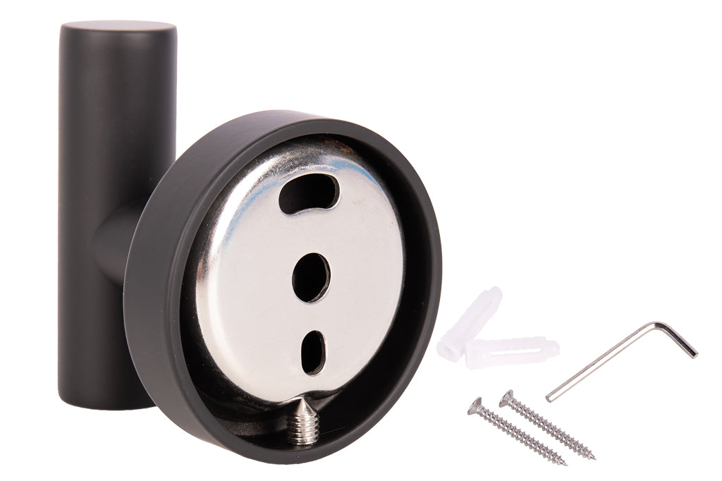 Cofan – Percha Negra Mate | Diseño Redondo | Acero Inoxidable | Kit de Fijación Incluido | 5 x 5 x 6 cm