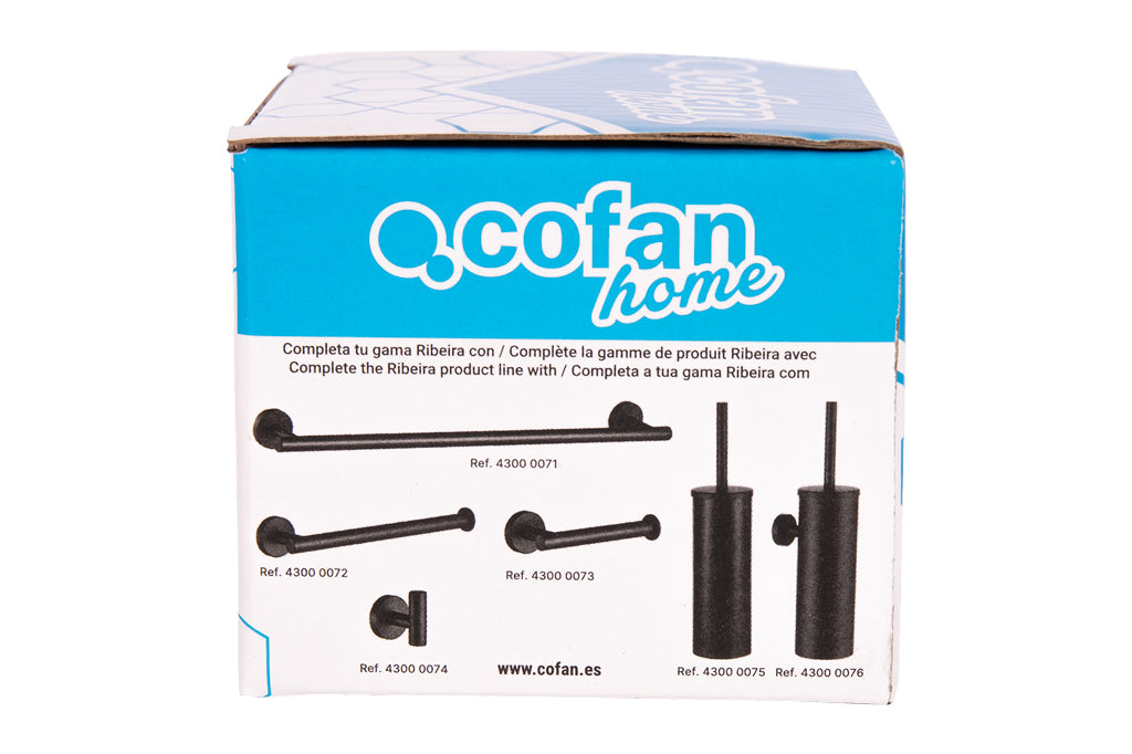 Cofan – Percha Negra Mate | Diseño Redondo | Acero Inoxidable | Kit de Fijación Incluido | 5 x 5 x 6 cm