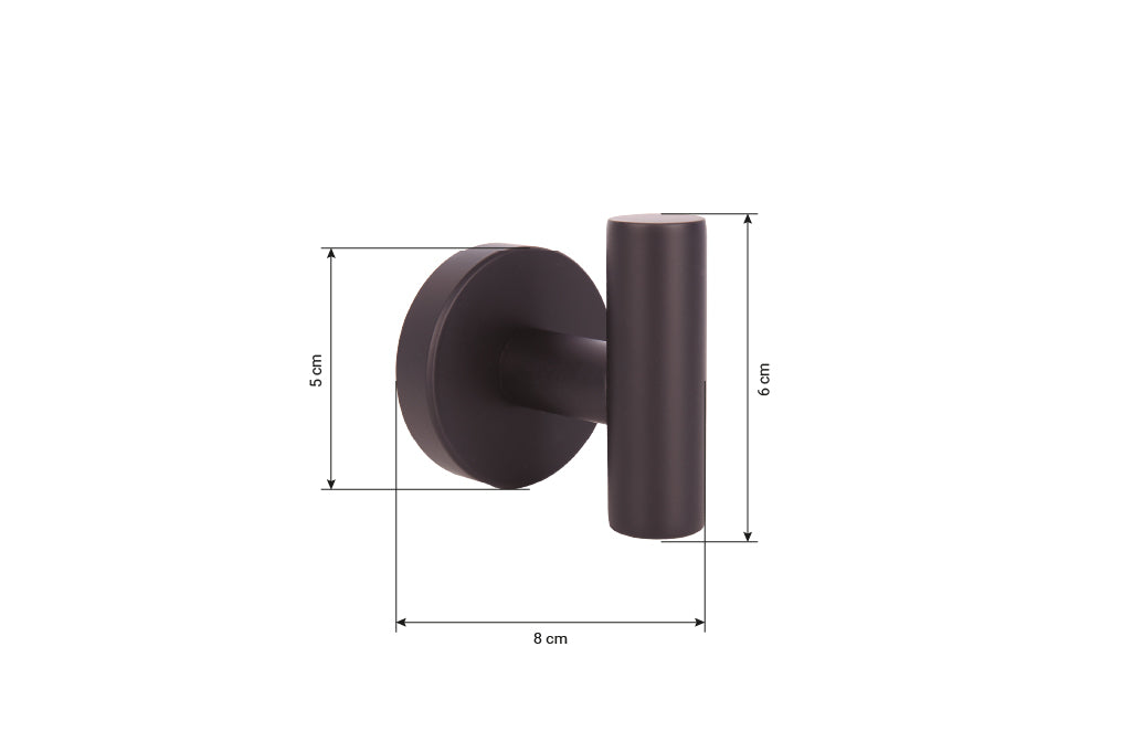 Cofan – Percha Negra Mate | Diseño Redondo | Acero Inoxidable | Kit de Fijación Incluido | 5 x 5 x 6 cm