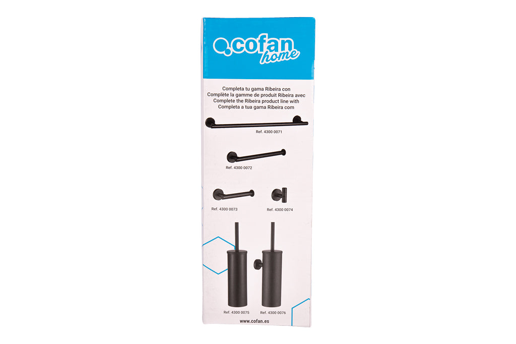 Cofan – Escobillero de Baño Negro Mate | Diseño Redondo | Acero Inoxidable | 9,1 x 9,1 x 39 cm