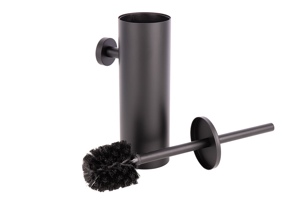 Cofan – Escobillero de Pared Negro Mate Ribeira | Diseño Redondo | Acero Inoxidable | 9,1 x 12,9 x 39 cm