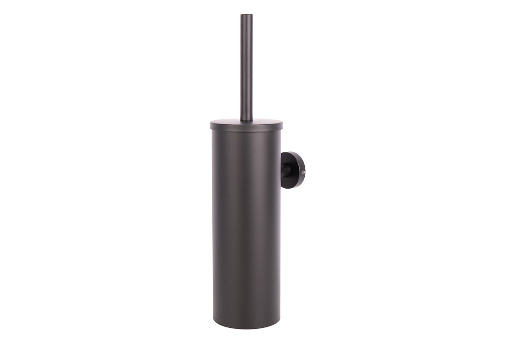 Cofan – Escobillero de Pared Negro Mate Ribeira | Diseño Redondo | Acero Inoxidable | 9,1 x 12,9 x 39 cm