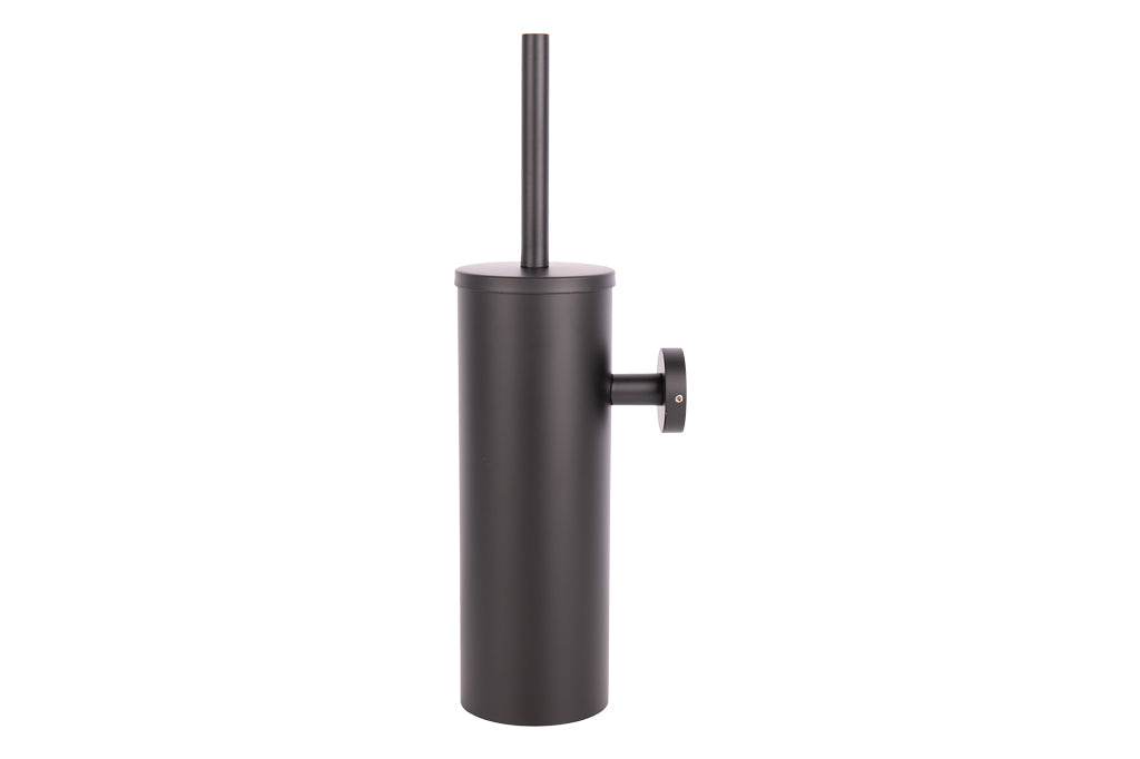 Cofan – Escobillero de Pared Negro Mate Ribeira | Diseño Redondo | Acero Inoxidable | 9,1 x 12,9 x 39 cm