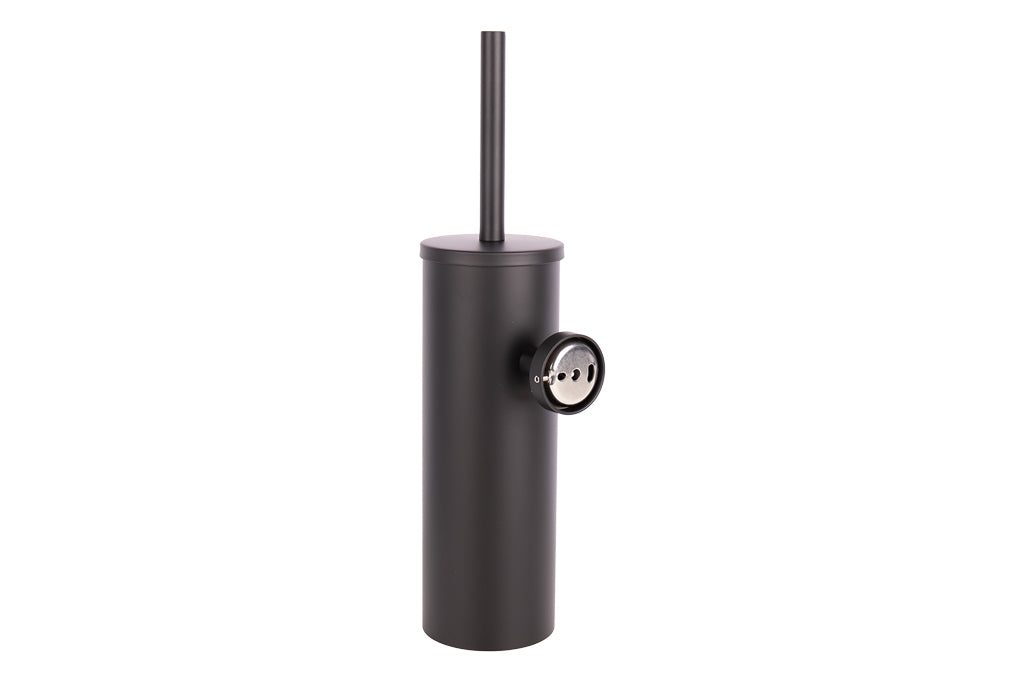 Cofan – Escobillero de Pared Negro Mate Ribeira | Diseño Redondo | Acero Inoxidable | 9,1 x 12,9 x 39 cm