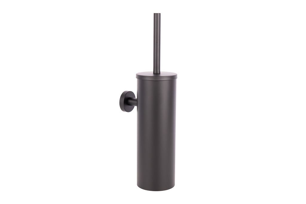Cofan – Escobillero de Pared Negro Mate Ribeira | Diseño Redondo | Acero Inoxidable | 9,1 x 12,9 x 39 cm