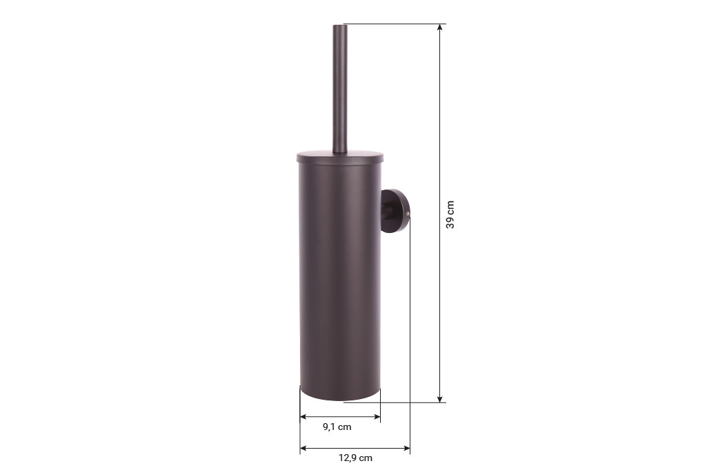 Cofan – Escobillero de Pared Negro Mate Ribeira | Diseño Redondo | Acero Inoxidable | 9,1 x 12,9 x 39 cm