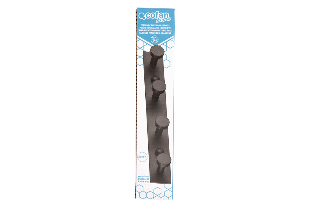 Cofan – Perchero de Pared Negro Mate | Acero Inoxidable | Disponible con 3, 4 o 6 Colgadores