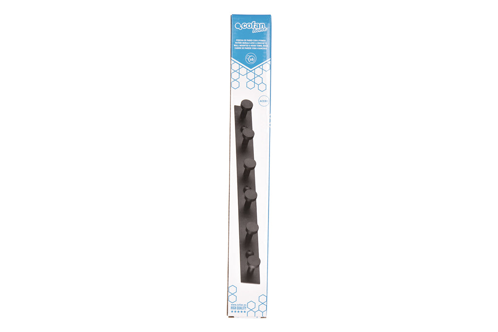 Cofan – Perchero de Pared Negro Mate | Acero Inoxidable | Disponible con 3, 4 o 6 Colgadores