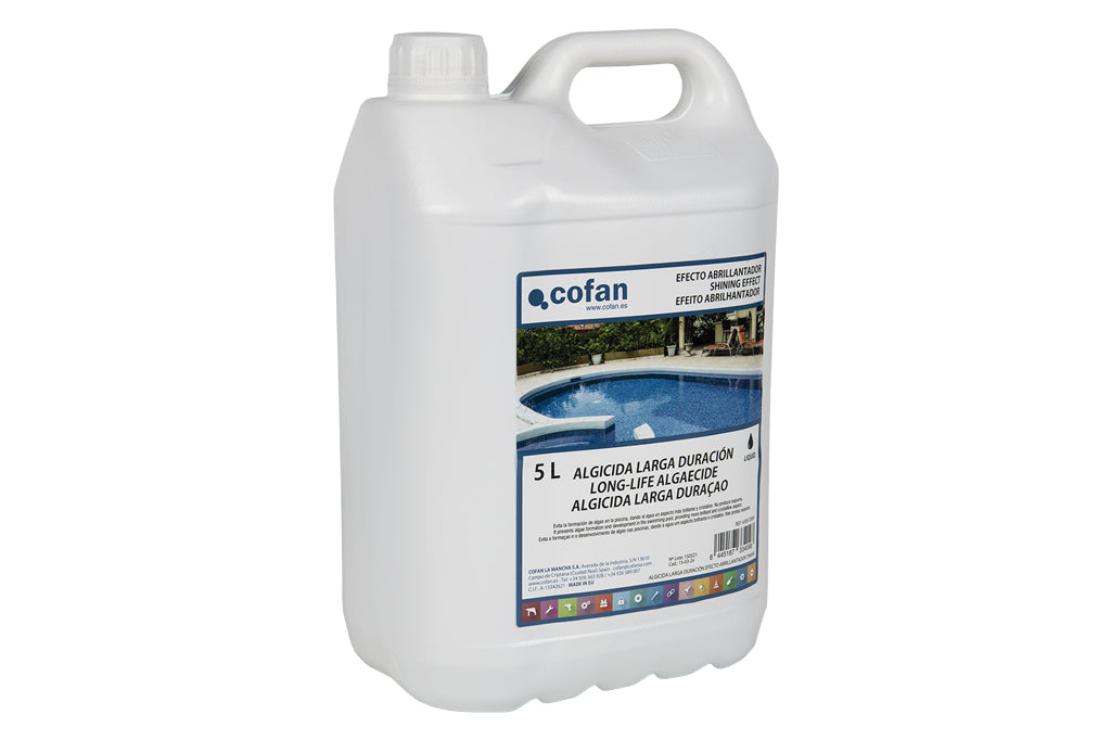 Cofan – Algicida Piscina Larga Duración | Con Efecto Abrillantador | 5 Litros | Sin Espuma