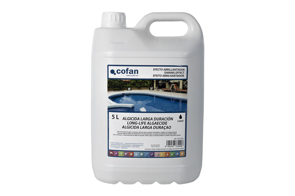 Cofan – Algicida Piscina Larga Duración | Con Efecto Abrillantador | 5 Litros | Sin Espuma