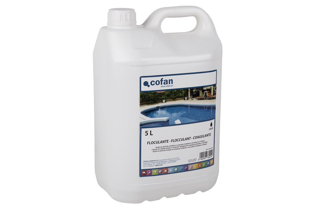 Cofan – Floculante Líquido para Piscina | 5 Litros | Clarificador de Agua con Policloruro de Aluminio