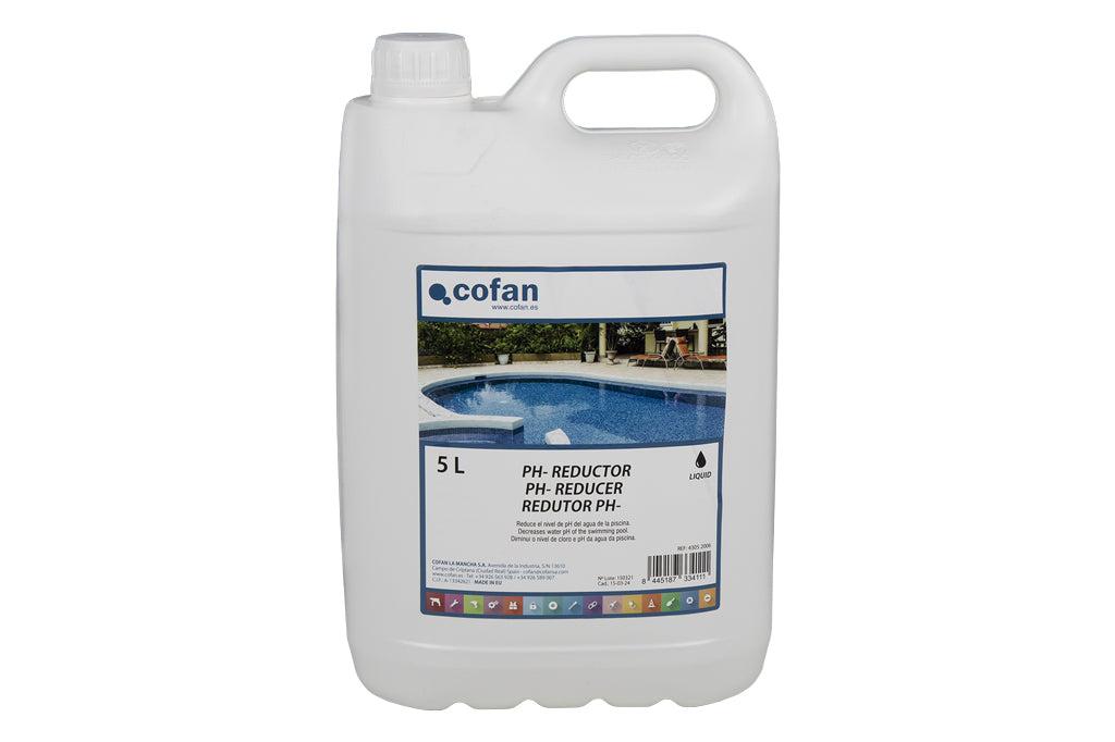 Cofan – Reductor de pH Líquido para Piscinas | Controla el equilibrio del agua | Envase de 5 Litros