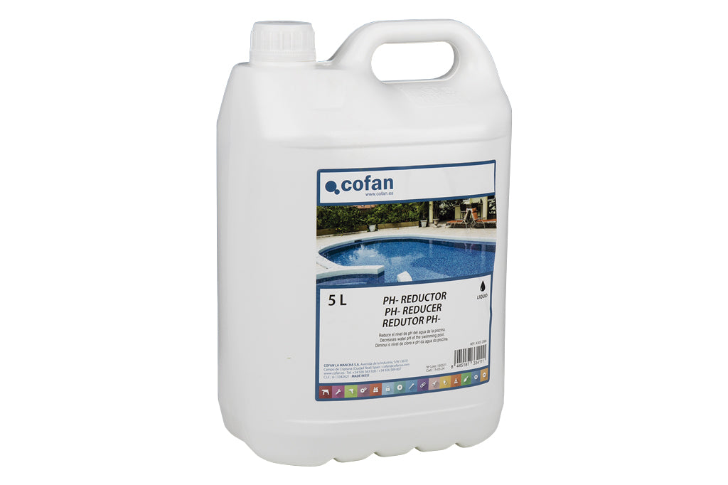 Cofan – Reductor de pH Líquido para Piscinas | Controla el equilibrio del agua | Envase de 5 Litros
