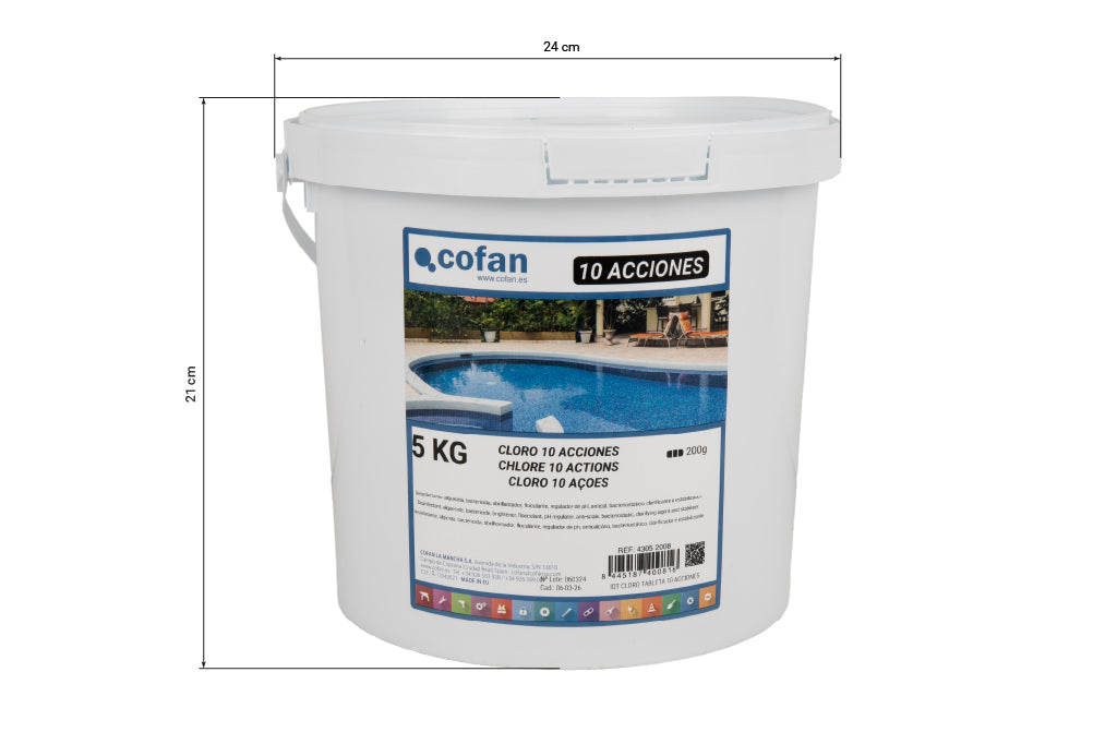 Cofan – Cloro 10 Acciones en Tabletas | Tratamiento Multifunción para Piscinas | Envase de 5 kg