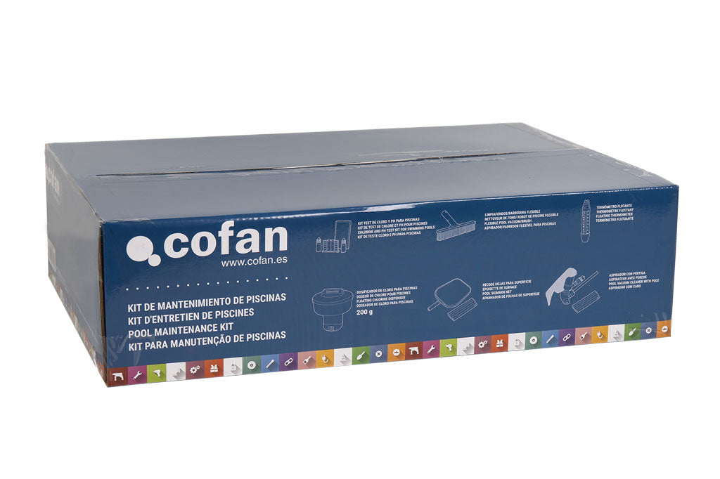 Cofan – Kit de Mantenimiento y Limpieza para Piscinas | 6 Accesorios Esenciales | Incluye Aspirador, Cepillo, Termómetro, Dosificador y Más