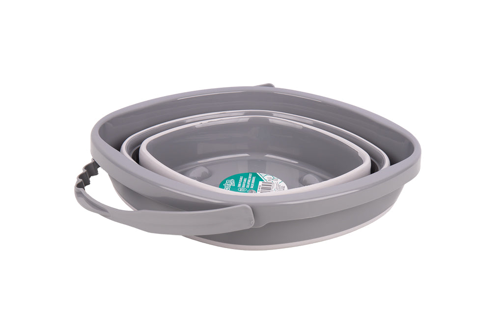 Cofan – Cubo Plegable con Asa 11 Litros | Gris y Blanco | Ahorro de Espacio