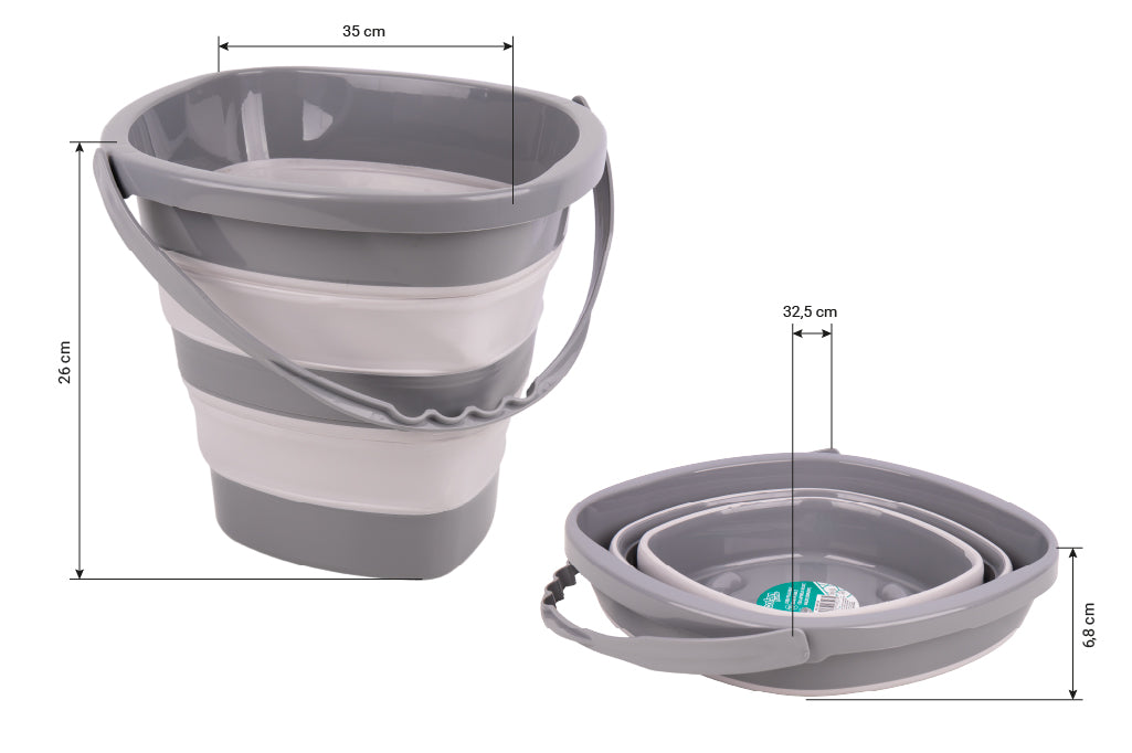 Cofan – Cubo Plegable con Asa 11 Litros | Gris y Blanco | Ahorro de Espacio