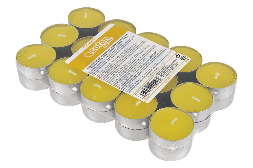 Cofan – Pack 30 Velas Tea Light de Citronela Amarilla | Duración 4,5 h c/u