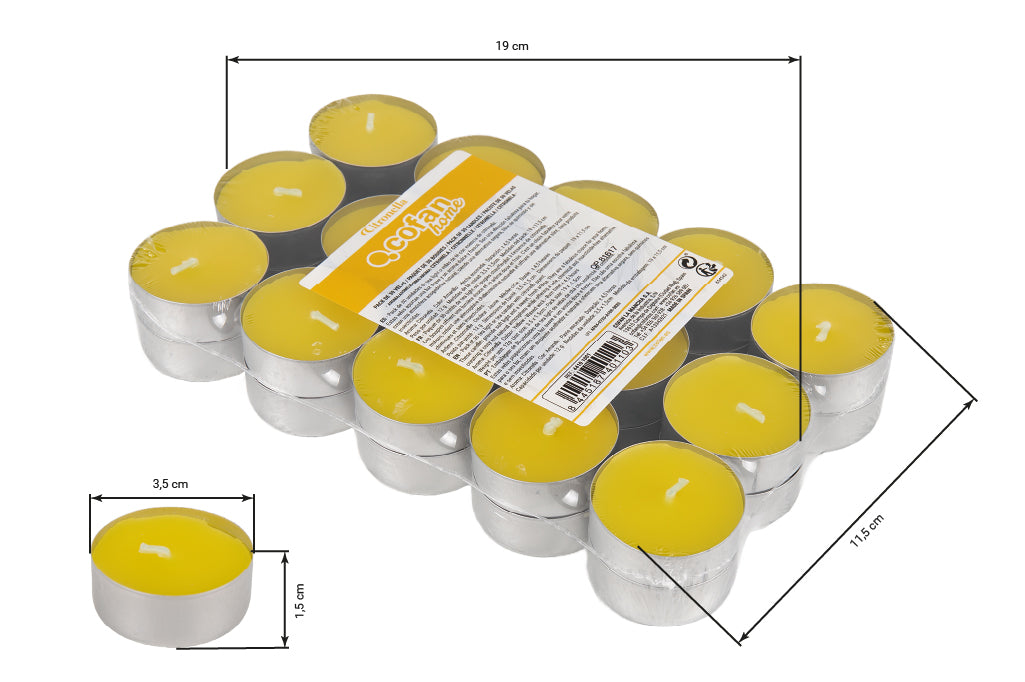 Cofan – Pack 30 Velas Tea Light de Citronela Amarilla | Duración 4,5 h c/u