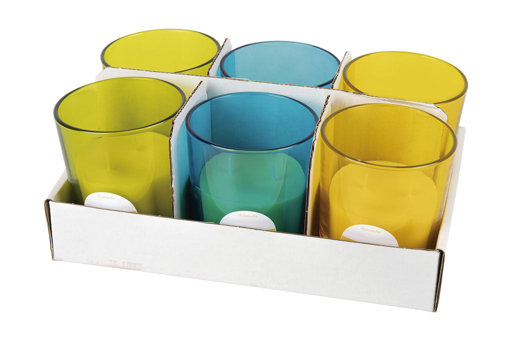 Cofan – Pack 6 Velas Aromáticas de Citronela en Vaso de Colores | 30 h de Protección Natural
